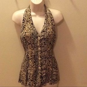 JUDY KNAPP BOHO TRIBAL HALTER TOP,  XS